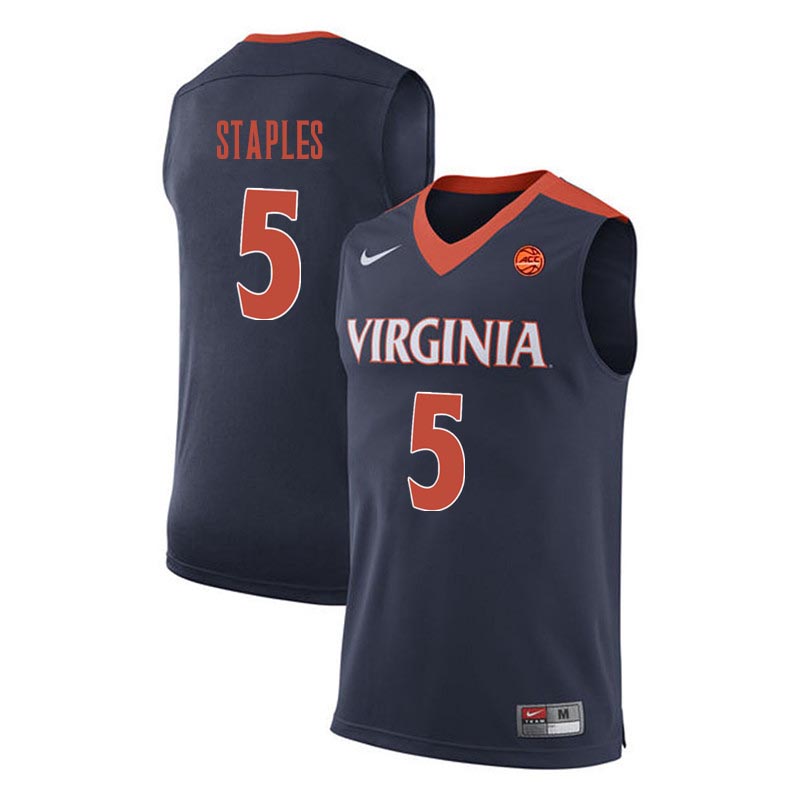 Men Virginia Cavaliers #5 Curtis Staples College Basketball Jerseys-Navy - Click Image to Close